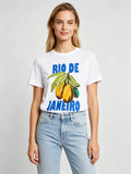 Women Short Sleeve Crewneck T-Shirt in White with Rio de Janeiro Fruit Graphic - Cotton Blend