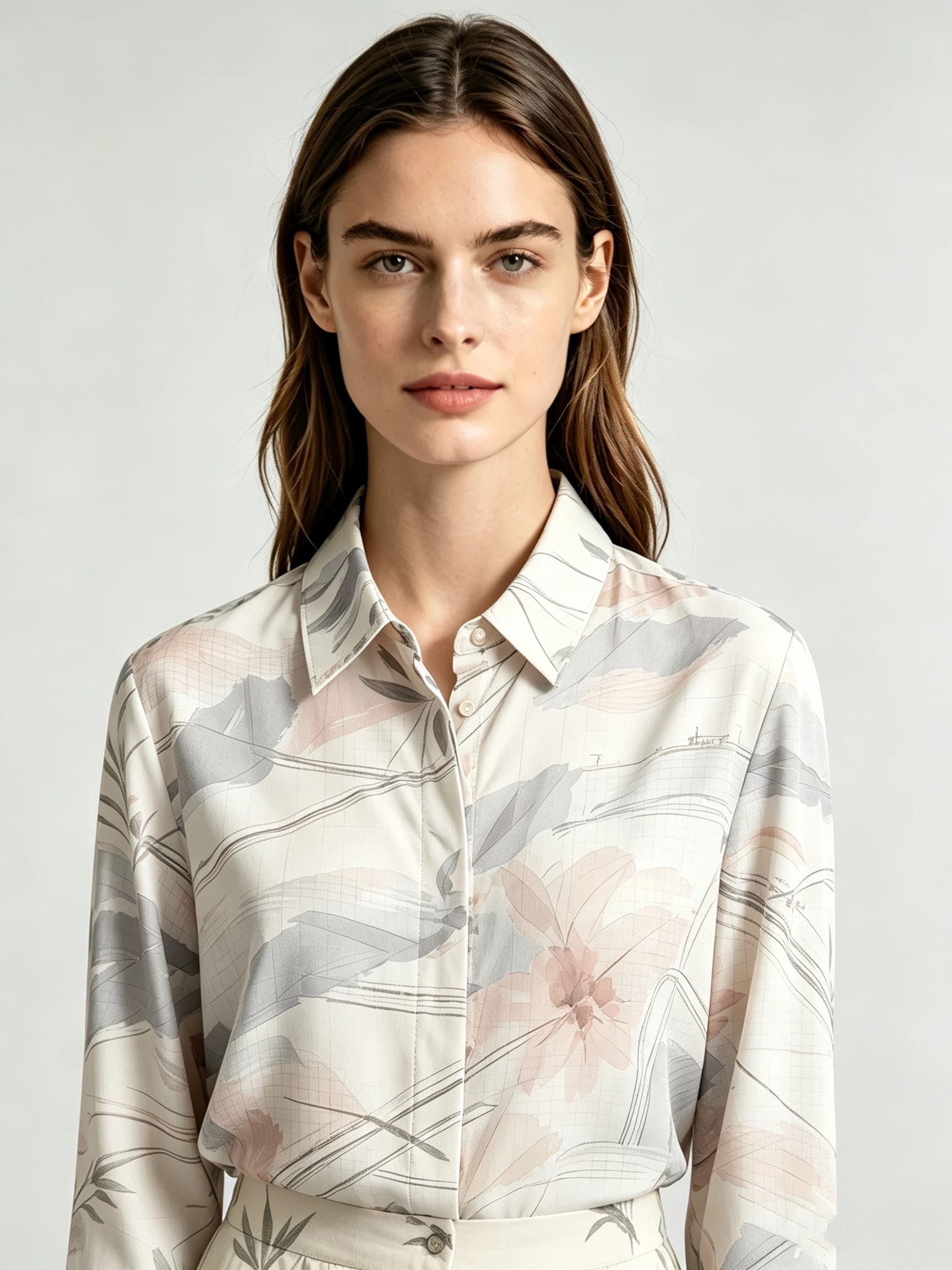 I Heato Women Blush Pink Soft Grey Floral Blouse Classic Cream Long Sleeve Shirt