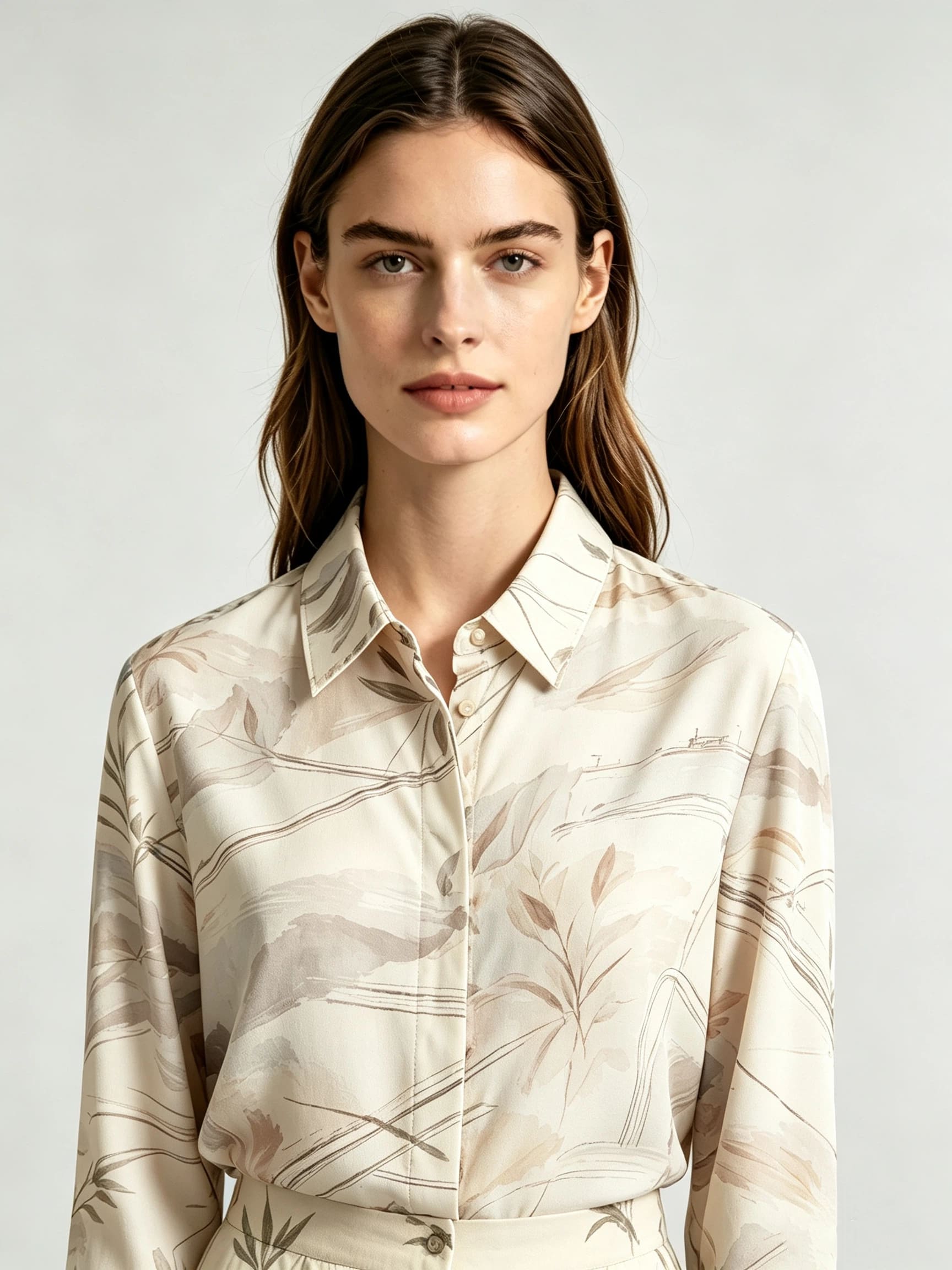 I Heato Women Long Sleeve Button Up Shirt Elegant Watercolor Floral Print Blouse in Cream