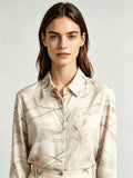 I Heato Women Long Sleeve Button Up Shirt Elegant Watercolor Floral Print Blouse in Cream