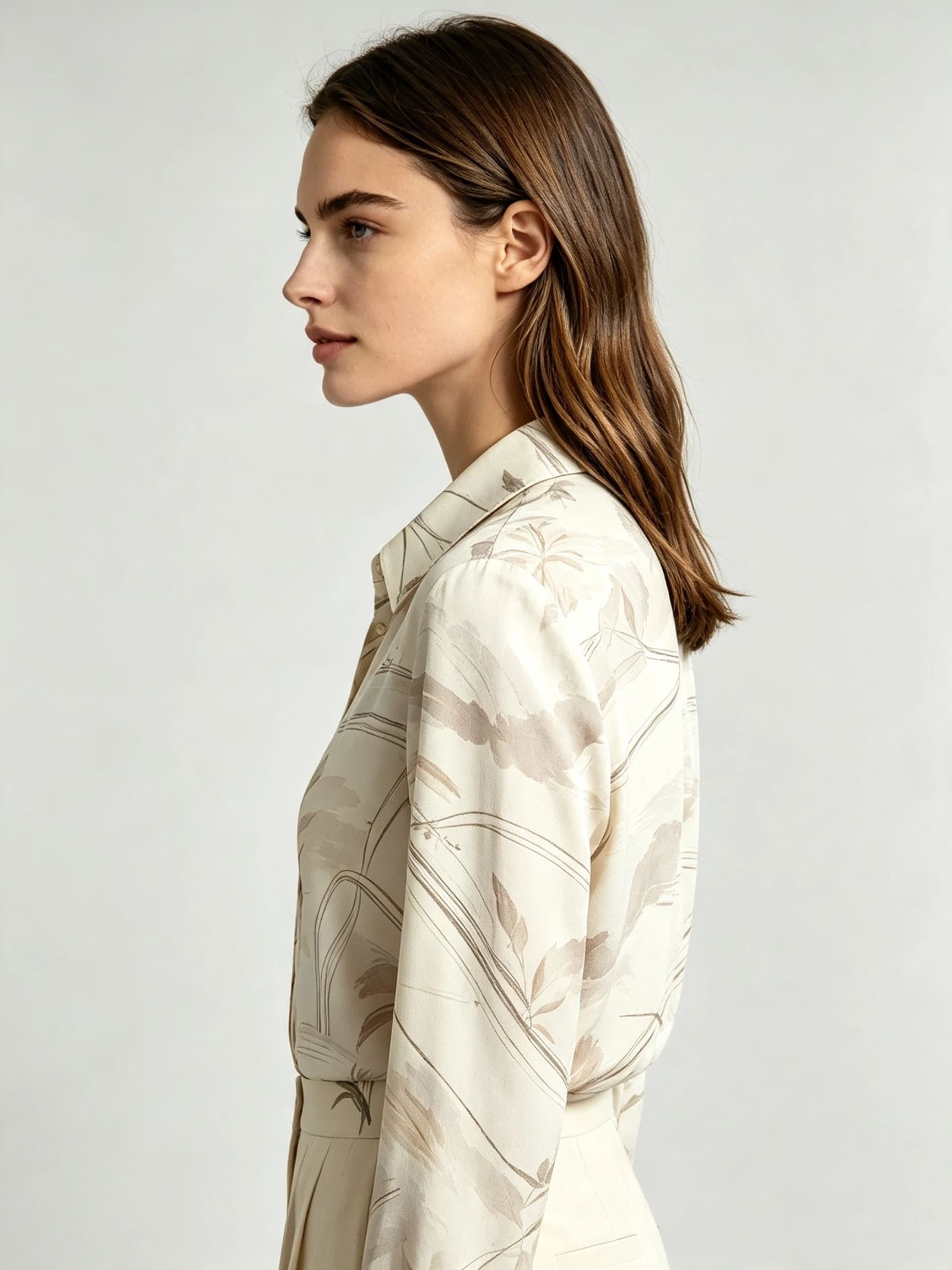I Heato Women Long Sleeve Button Up Shirt Elegant Watercolor Floral Print Blouse in Cream