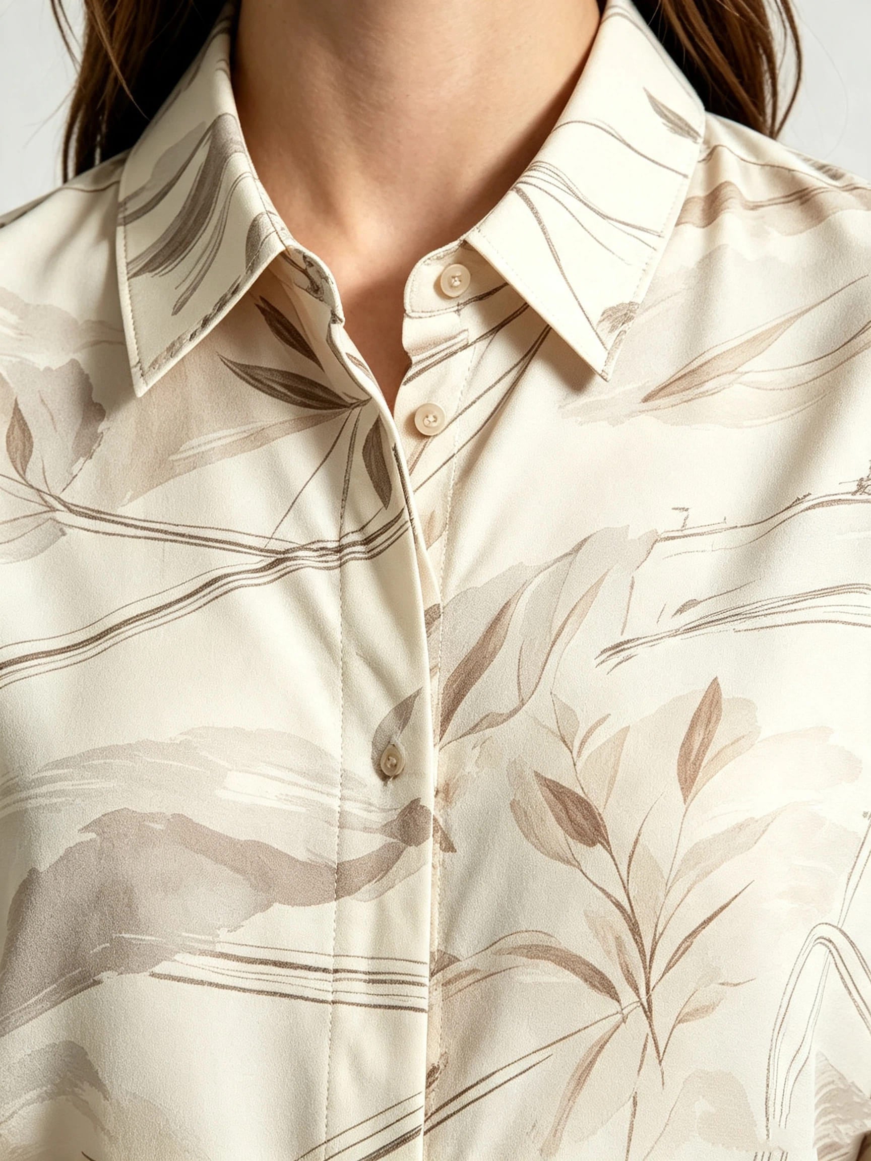 I Heato Women Long Sleeve Button Up Shirt Elegant Watercolor Floral Print Blouse in Cream