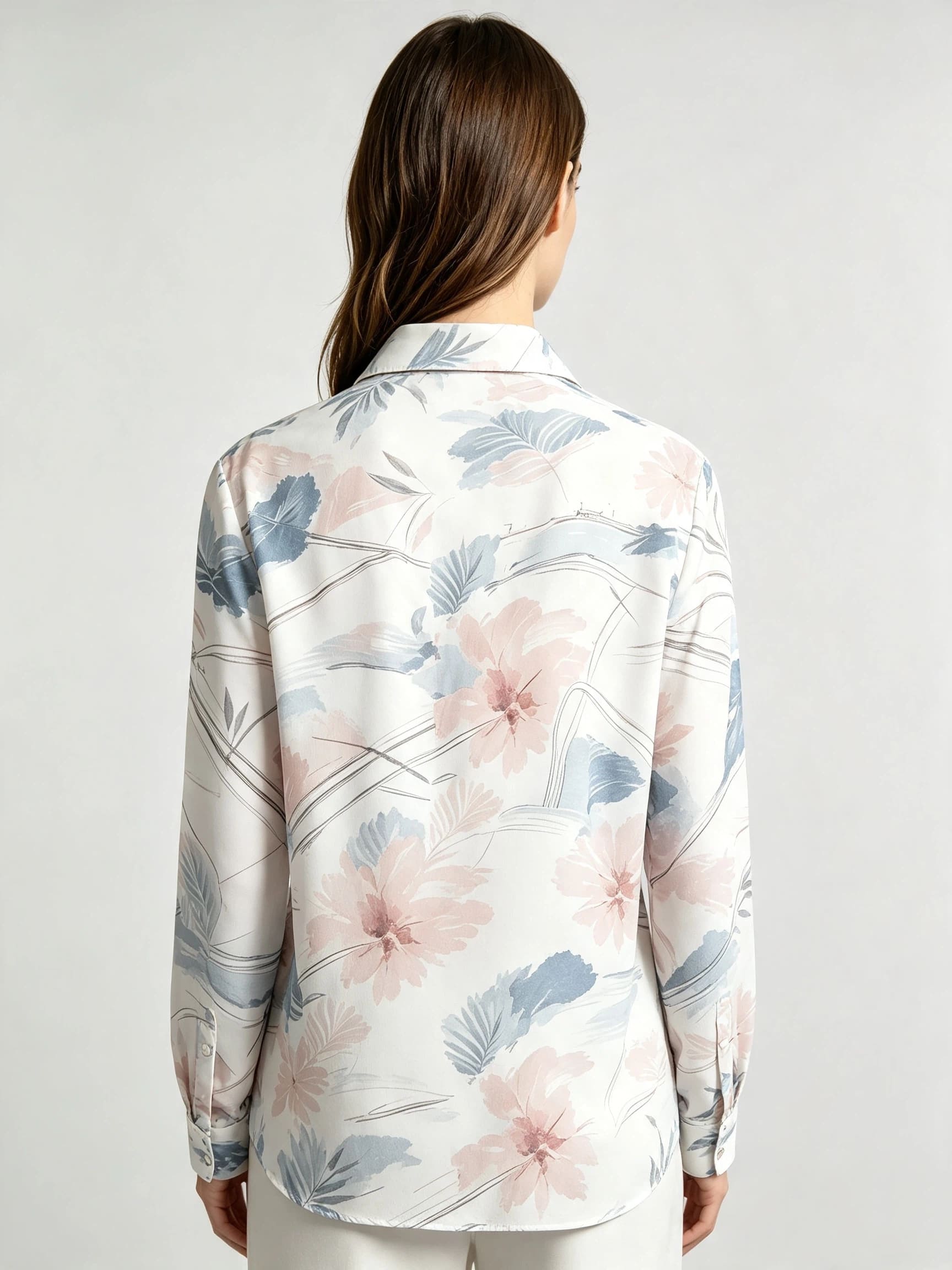 I Heato Women Pastel Floral Watercolor Blouse Soft Pink and Blue Printed Long Sleeve Shirt