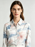 I Heato Women Pastel Floral Watercolor Blouse Soft Pink and Blue Printed Long Sleeve Shirt