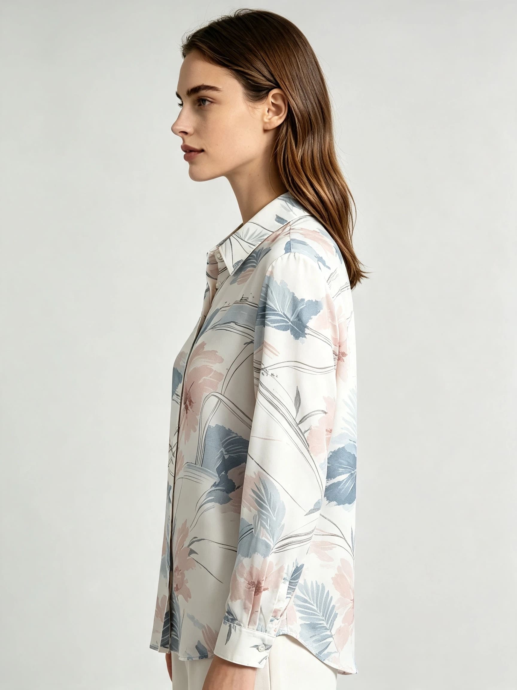 I Heato Women Pastel Floral Watercolor Blouse Soft Pink and Blue Printed Long Sleeve Shirt