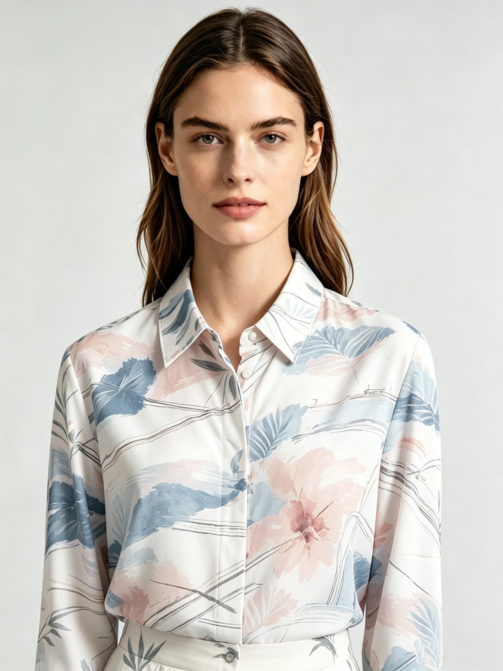 I Heato Women Pastel Floral Watercolor Blouse Soft Pink and Blue Printed Long Sleeve Shirt