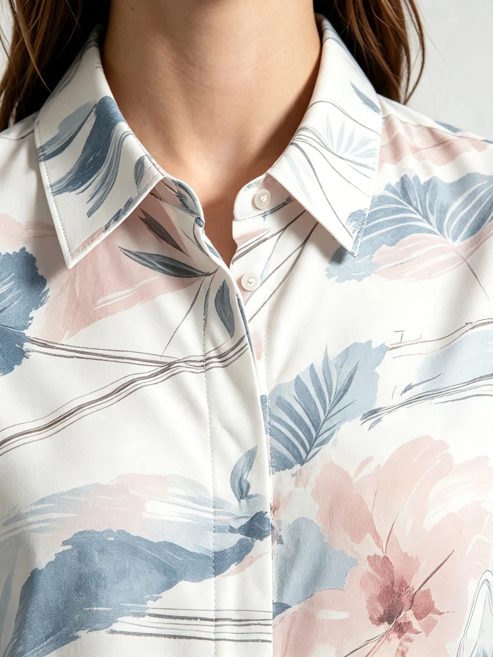 I Heato Women Pastel Floral Watercolor Blouse Soft Pink and Blue Printed Long Sleeve Shirt