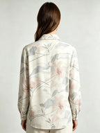 I Heato Women Blush Pink Soft Grey Floral Blouse Classic Cream Long Sleeve Shirt