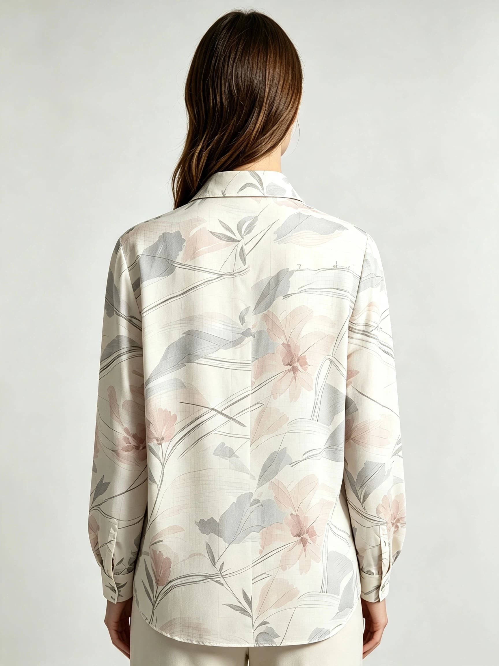 I Heato Women Blush Pink Soft Grey Floral Blouse Classic Cream Long Sleeve Shirt