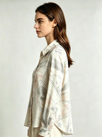 I Heato Women Blush Pink Soft Grey Floral Blouse Classic Cream Long Sleeve Shirt