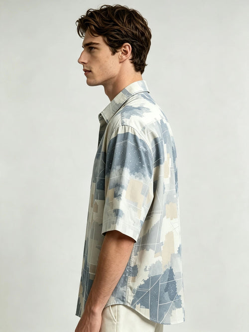 I Heato Men Short Sleeve Shirt Geometric Mist Star Speckled Print Summer Blouse