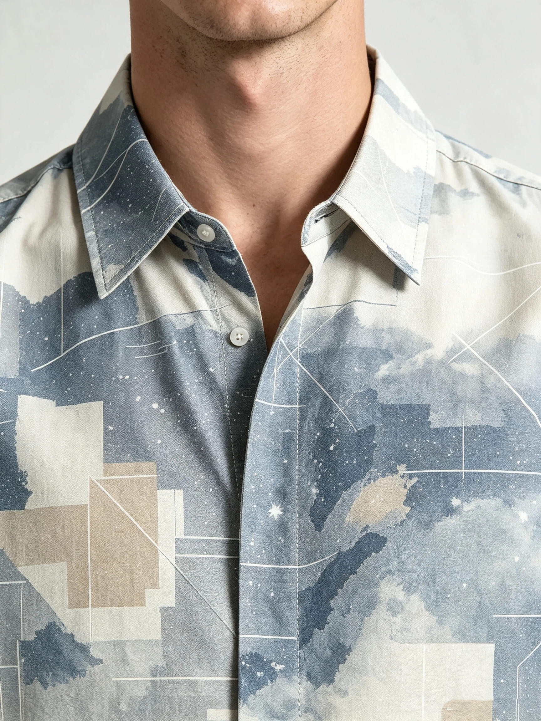 I Heato Men Short Sleeve Shirt Geometric Mist Star Speckled Print Summer Blouse