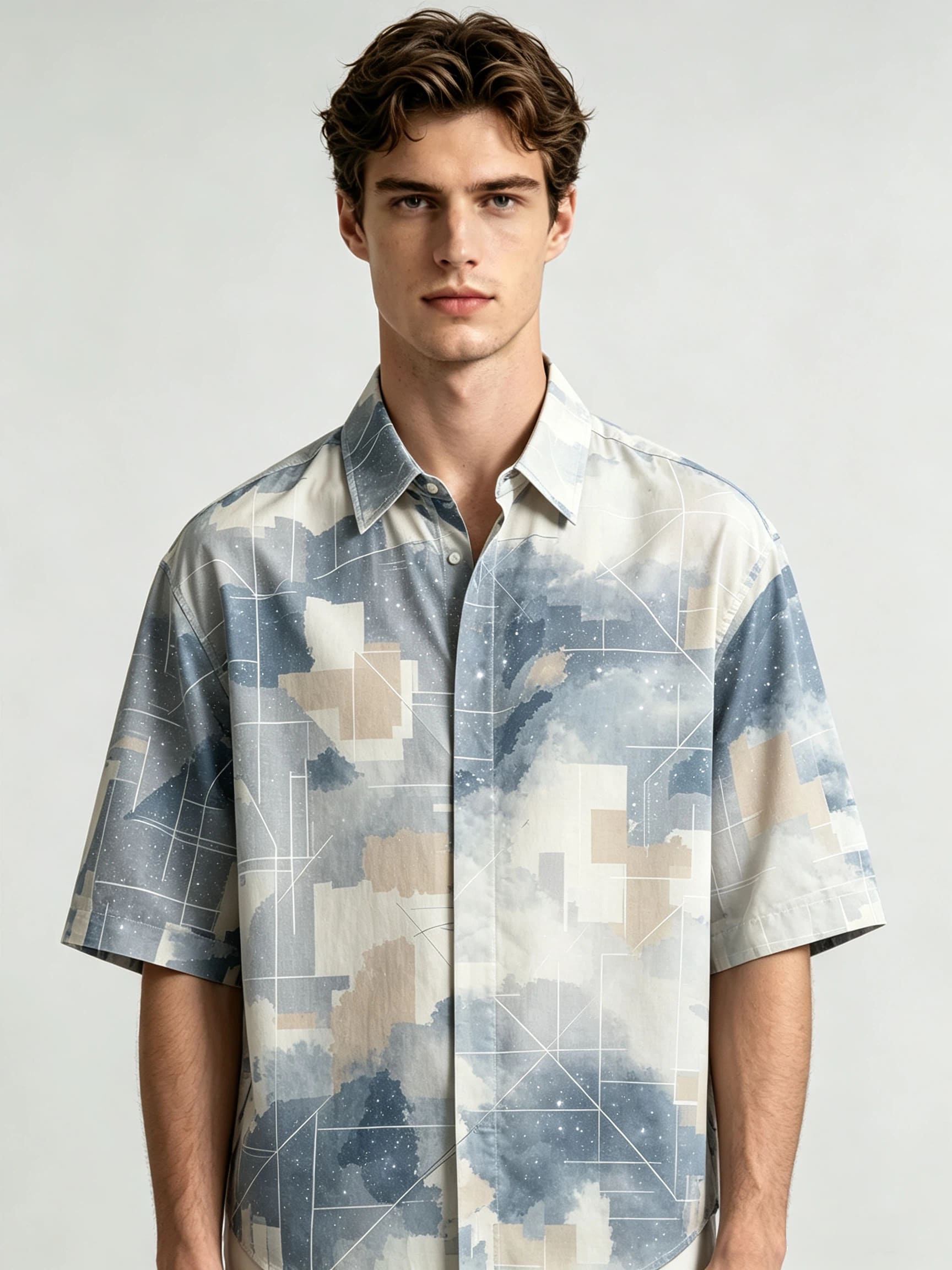 I Heato Men Short Sleeve Shirt Geometric Mist Star Speckled Print Summer Blouse