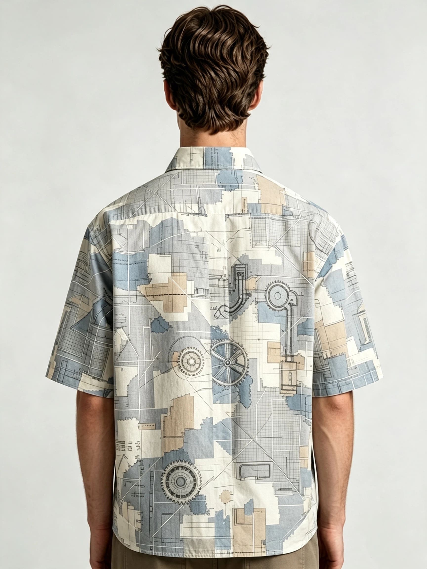 I Heato Men Short Sleeve Shirt Industrial Gear Mechanical Print Summer Blouse
