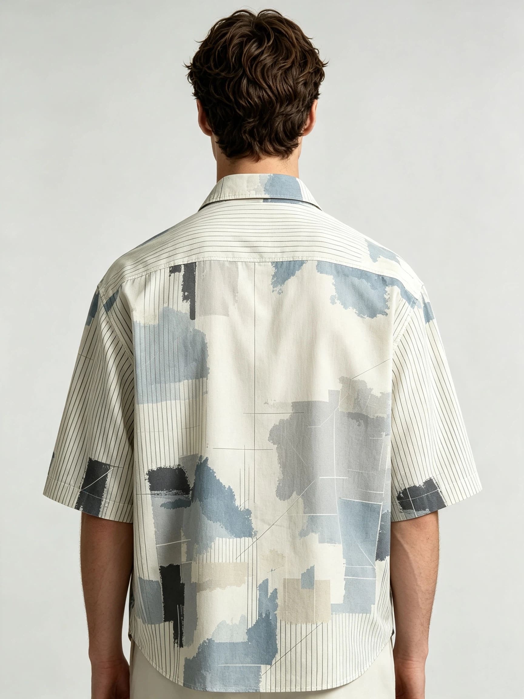 I Heato Men Short Sleeve Shirt Pinstripe Asymmetric Splash Print Summer Blouse