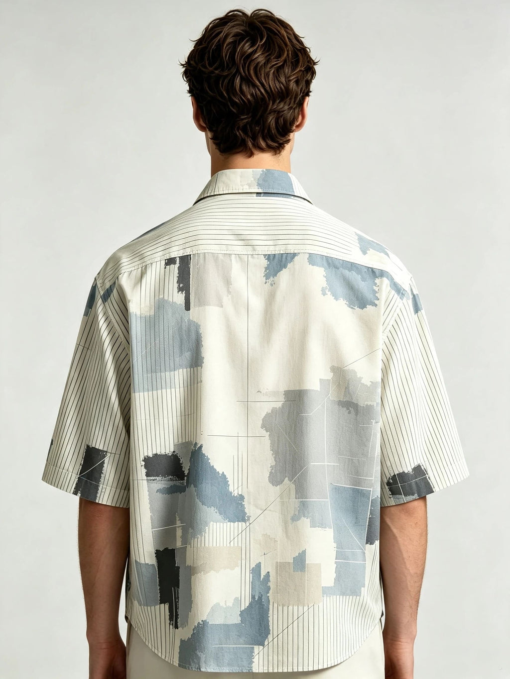 I Heato Men Short Sleeve Shirt Pinstripe Asymmetric Splash Print Summer Blouse