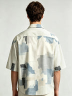 I Heato Men Short Sleeve Shirt Pinstripe Asymmetric Splash Print Summer Blouse