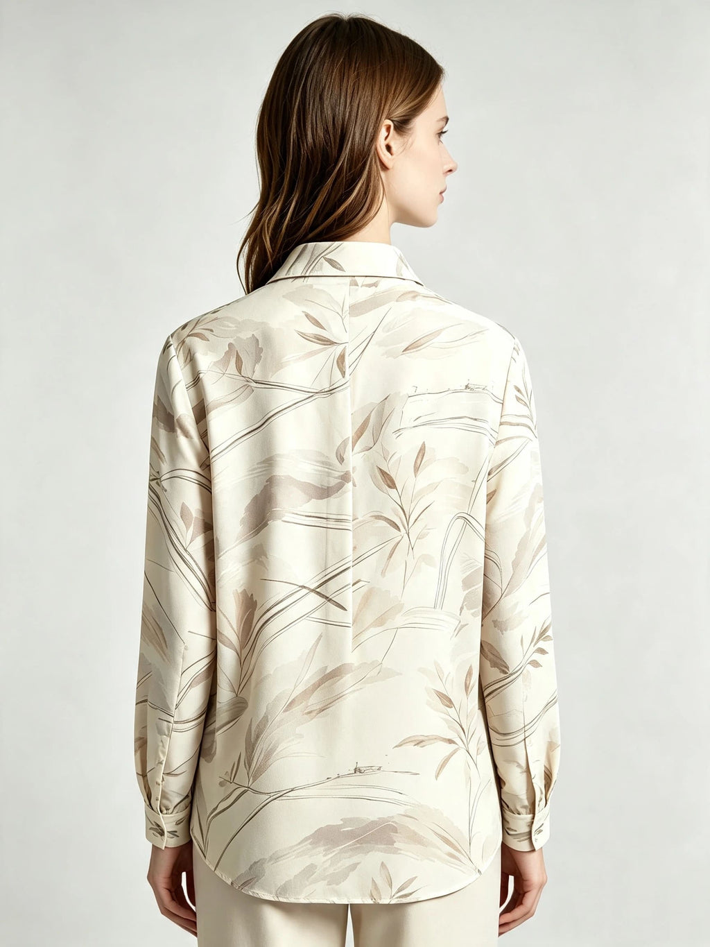 I Heato Women Long Sleeve Button Up Shirt Elegant Watercolor Floral Print Blouse in Cream
