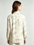 I Heato Women Long Sleeve Button Up Shirt Elegant Watercolor Floral Print Blouse in Cream