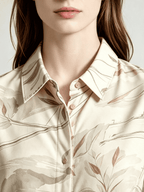I Heato Women Long Sleeve Button Up Shirt Elegant Watercolor Floral Print Blouse in Cream