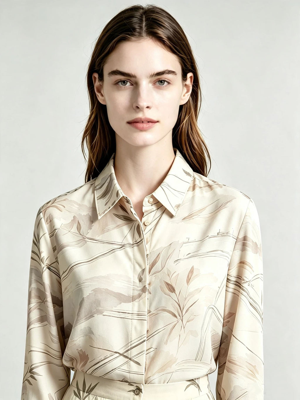 I Heato Women Long Sleeve Button Up Shirt Elegant Watercolor Floral Print Blouse in Cream