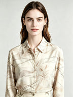I Heato Women Long Sleeve Button Up Shirt Elegant Watercolor Floral Print Blouse in Cream