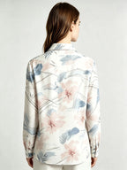 I Heato Women Pastel Floral Watercolor Blouse Soft Pink and Blue Printed Long Sleeve Shirt