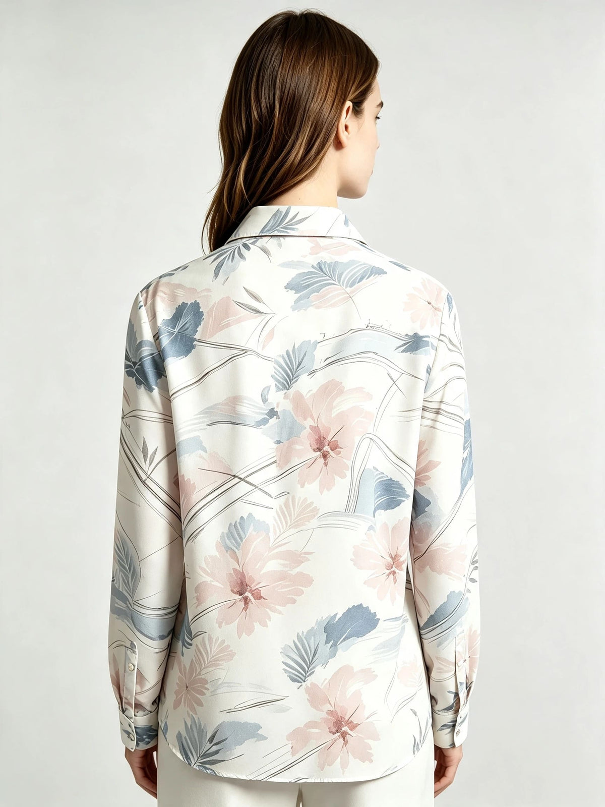 I Heato Women Pastel Floral Watercolor Blouse Soft Pink and Blue Printed Long Sleeve Shirt