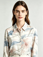 I Heato Women Pastel Floral Watercolor Blouse Soft Pink and Blue Printed Long Sleeve Shirt