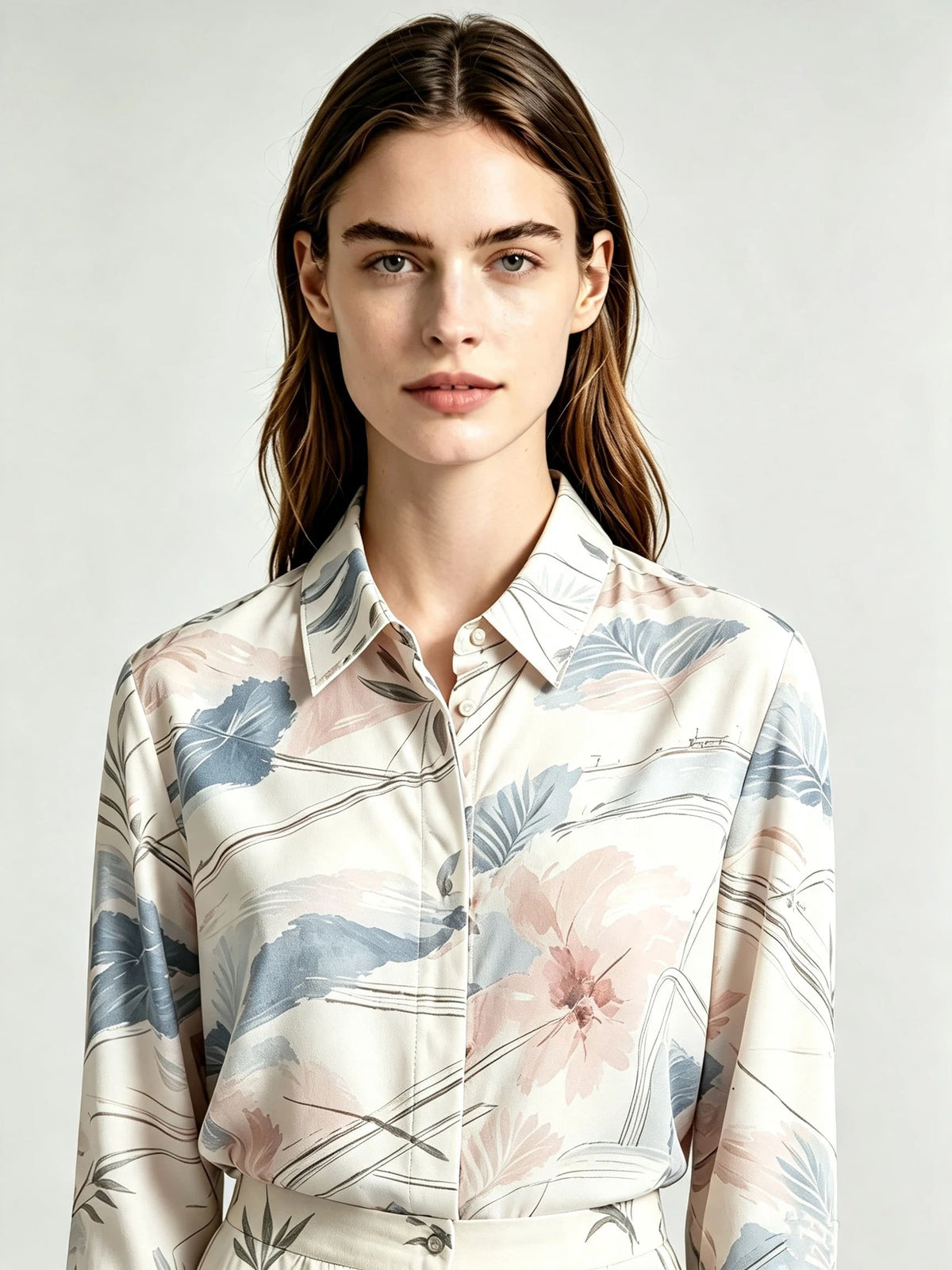 I Heato Women Pastel Floral Watercolor Blouse Soft Pink and Blue Printed Long Sleeve Shirt