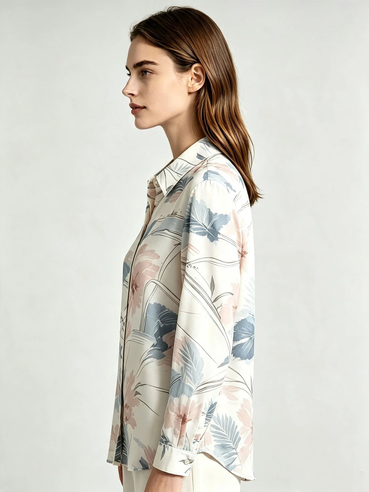 I Heato Women Pastel Floral Watercolor Blouse Soft Pink and Blue Printed Long Sleeve Shirt